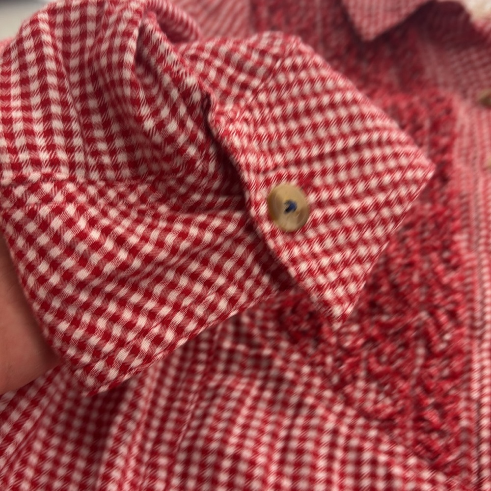 Pilcro Anthropologie Red Gingham Western Ruffled Button Down Top, Small - Picture 7 of 8